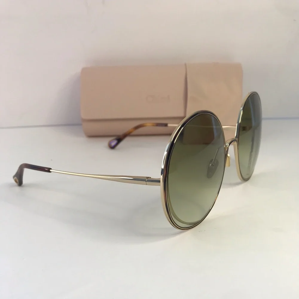 New Authentic Chloe Gold & Green Round Sunglasses HANAH COLLECTION